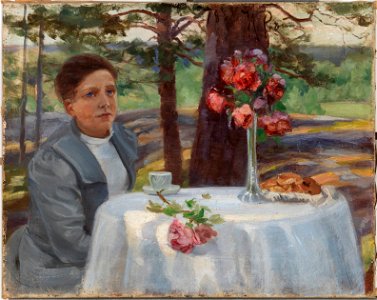 Ilja Jefimovitš Repin - Tyttö pöydän ääressä - A-1995-86 - Finnish National Gallery
