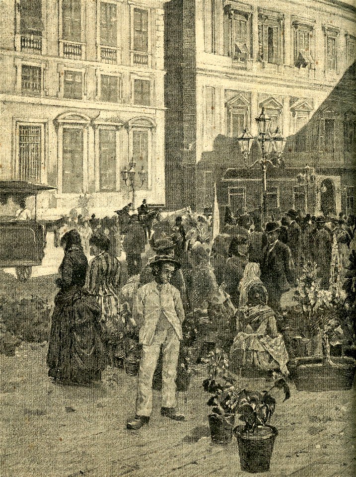 IL mercato in Piazza de Ferrari a Genova quadro di Giuseppe Pennasilico 1