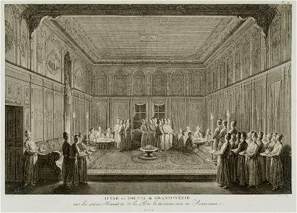 Iftar ou Souper du Grand-Vézir avec les autres Ministres de la Porte la troisieme nuit du Ramazam - D'ohsson Mouradgea - 1790