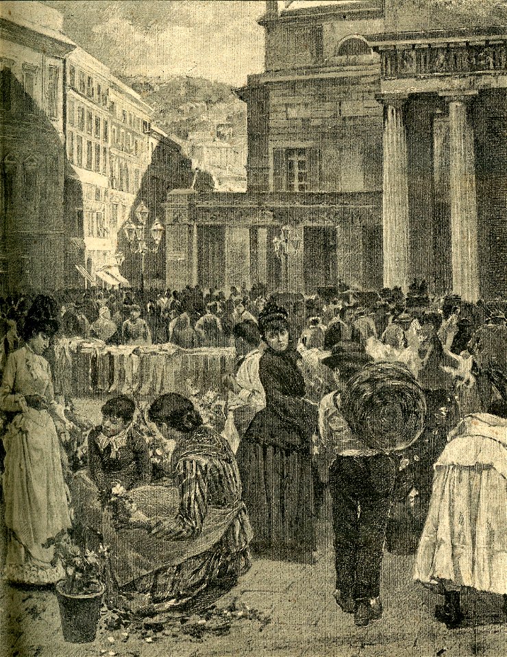 IL mercato in Piazza de Ferrari a Genova quadro di Giuseppe Pennasilico 2