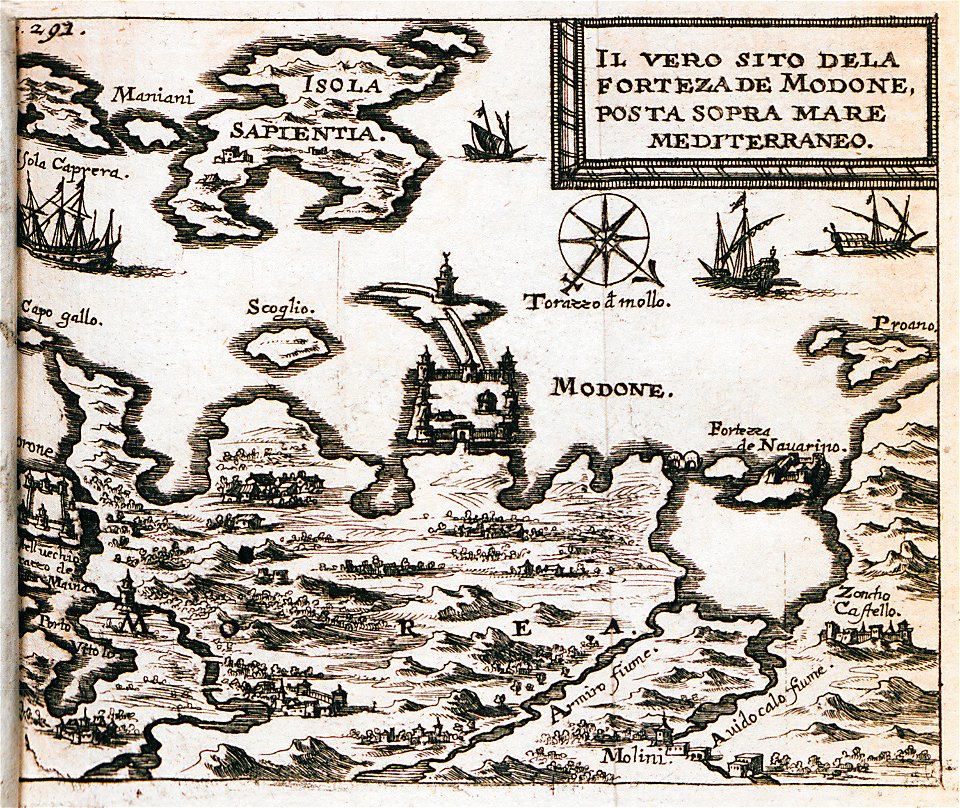 Il vero sito dela forteza de Modone, posta sopra Mare Mediterraneo - Sandrart Jacob Von - 1687
