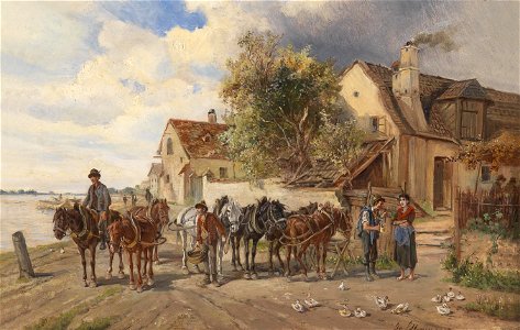 Ignaz Ellminger Treidelpferde am Flussufer