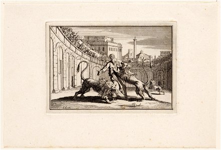 Ignativs, bisschop van Antiochien, te Rome, inde schouwplaats, voor de leeuwen geworpen, objectnr A 47755