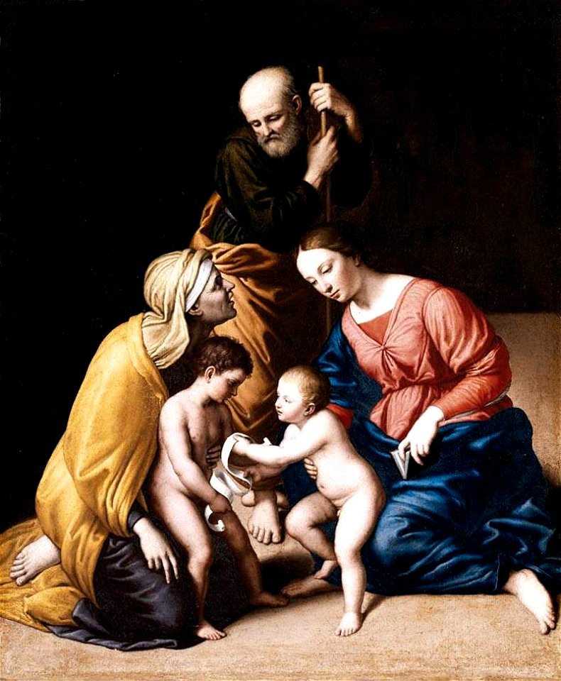 Il Sassoferrato - Holy Family with the Infant St John the Baptist and St Elizabeth - WGA20871. Free illustration for personal and commercial use.