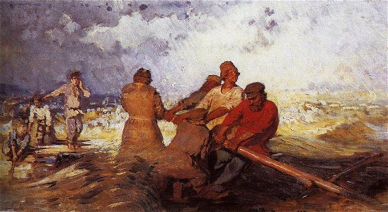 Ilia Efimovich Repin (1844-1930) - On a raft in storm on Volga (1870)