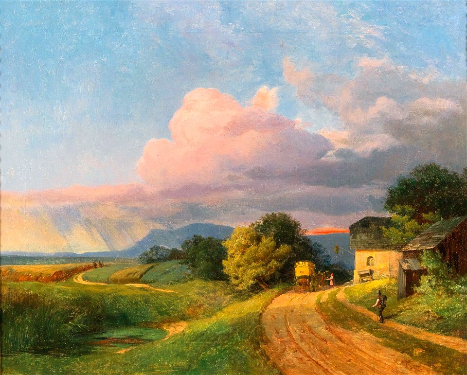 Ignaz Raffalt - A post coach resting at dusk