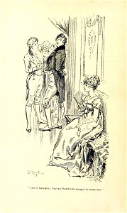 Illustration by C E Brock for Pride and Prejudice - She is tolerable; but not handsome enough to tempt me. Free illustration for personal and commercial use.