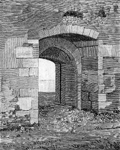 Il castello di Lucera – Porta con saracinesche (xilografia)