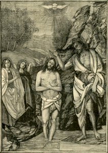 Il battesimo di Gesù, affresco di Gaudenzio Ferrari a Varallo. Free illustration for personal and commercial use.