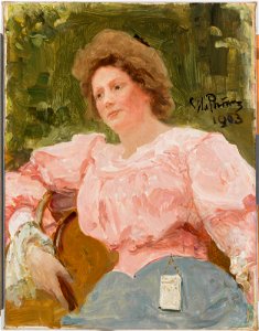 Ilja Jefimovitš Repin - Young Woman in Pink - A-1995-83 - Finnish National Gallery. Free illustration for personal and commercial use.