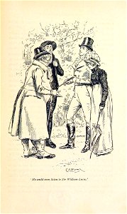 Illustration by C E Brock for Pride and Prejudice - He could even listen to Sir William Lucas. Free illustration for personal and commercial use.