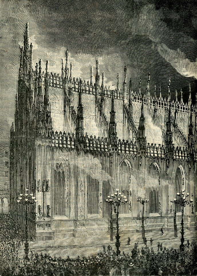 Il Duomo di Milano, illuminato a fuochi di bengala a