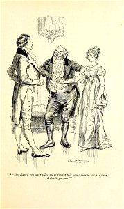 Illustration by C E Brock for Pride and Prejudice - Mr. Darcy, you must allow me to present this young lady to you as a very desirable partner. Free illustration for personal and commercial use.