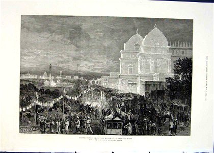 Illuminations at Calcutta in honour of the Prince of Wales visit, from the Illustrated London News, 1876. Free illustration for personal and commercial use.