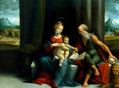 Il Garofalo - Madonna and Child and St. Jerome. Free illustration for personal and commercial use.