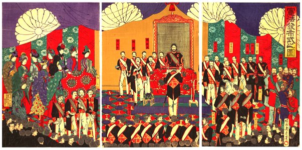Illustration of the Ceremony Issuing the Constitution (Chikanobu)
