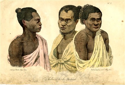 Illustration of three Hawaiian men, by Louis Choris, c. 1816