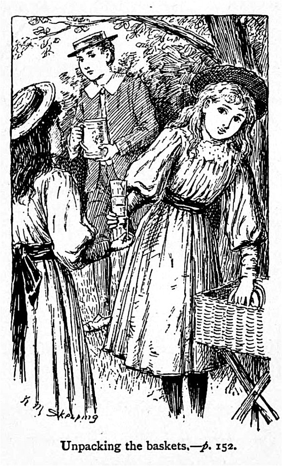 Illustrations by K. M. Skeaping for the Holiday Prize by E. D. Adams-pg-152-Unpacking the baskets