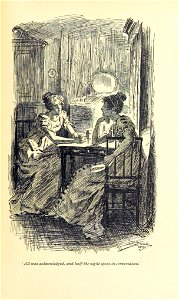 Illustration by C E Brock for Pride and Prejudice - All was acknowledged, and half the night spent in conversation. Free illustration for personal and commercial use.
