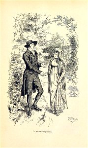 Illustration by C E Brock for Pride and Prejudice - Love and eloquence. Free illustration for personal and commercial use.