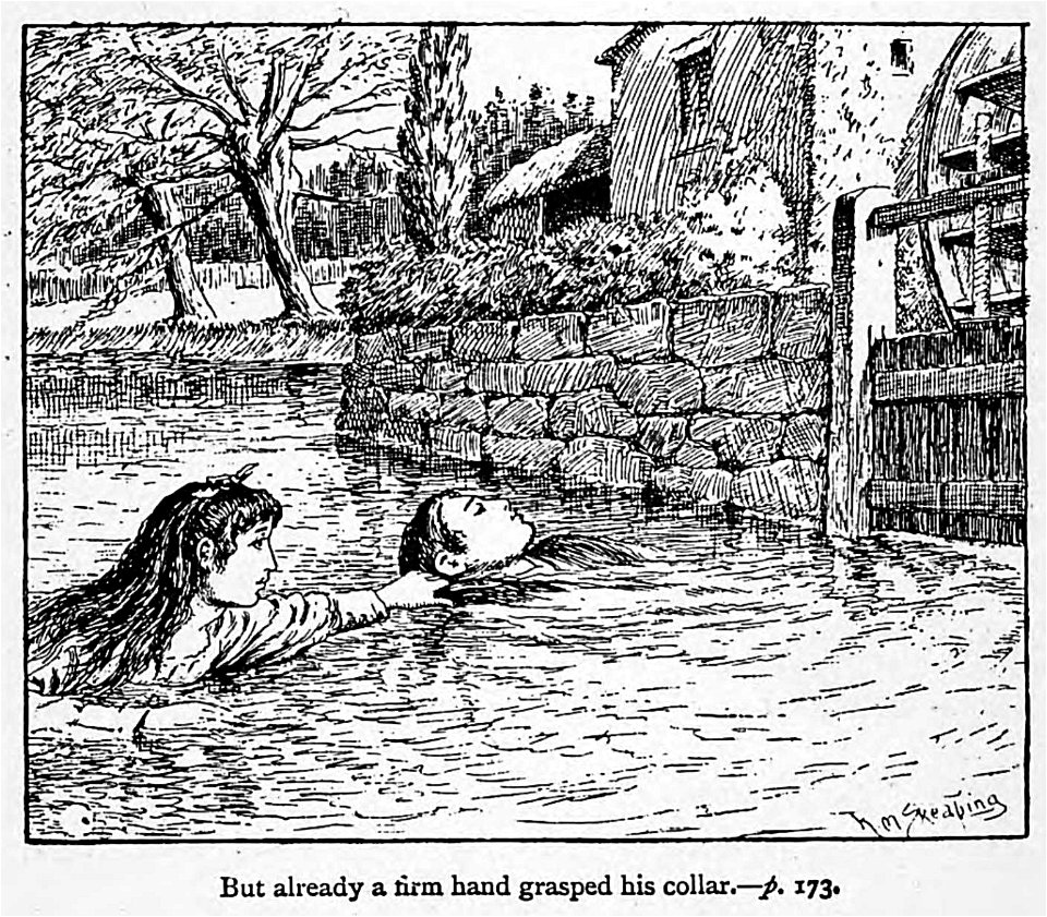 Illustrations by K. M. Skeaping for the Holiday Prize by E. D. Adams-pg-173-But already a firm hand grasped his collar