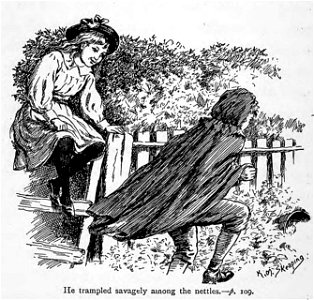 Illustrations by K. M. Skeaping for the Holiday Prize by E. D. Adams-pg-109-He trampled savagely among the nettles