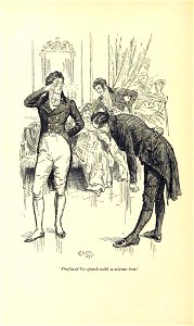 Illustration by C E Brock for Pride and Prejudice - Prefaced his speech with a solemn bow. Free illustration for personal and commercial use.