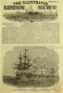 Illustrated London News, front page with price and stamp duty tax 19 April 1856 ILN - 1856. Free illustration for personal and commercial use.