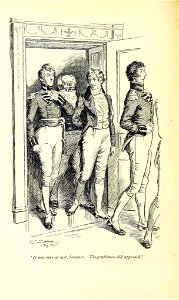 Illustration by C E Brock for Pride and Prejudice - It was over at last, however. The gentlemen did approach. Free illustration for personal and commercial use.