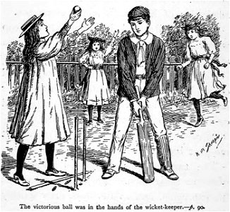 Illustrations by K. M. Skeaping for the Holiday Prize by E. D. Adams-pg-090-The victorious ball was in the hands of the wicket-keeper