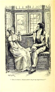 Illustration by C E Brock for Pride and Prejudice - Now, be sincere; did you admire me for my impertinence. Free illustration for personal and commercial use.