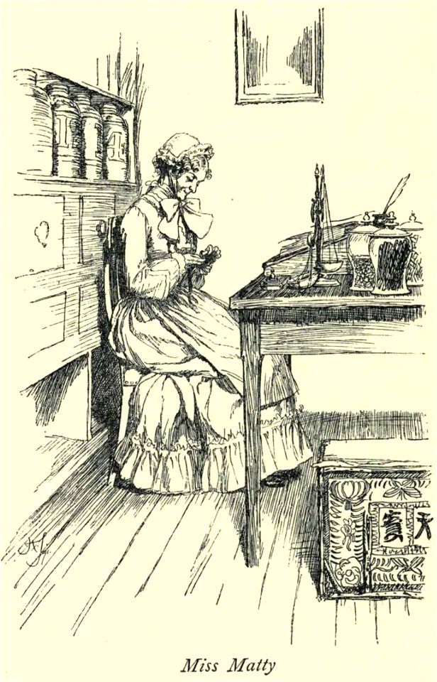 Illustration by Hugh Thomson (1860-1920) of the 1891 reissue of Cranford by Gaskell - frontispiece