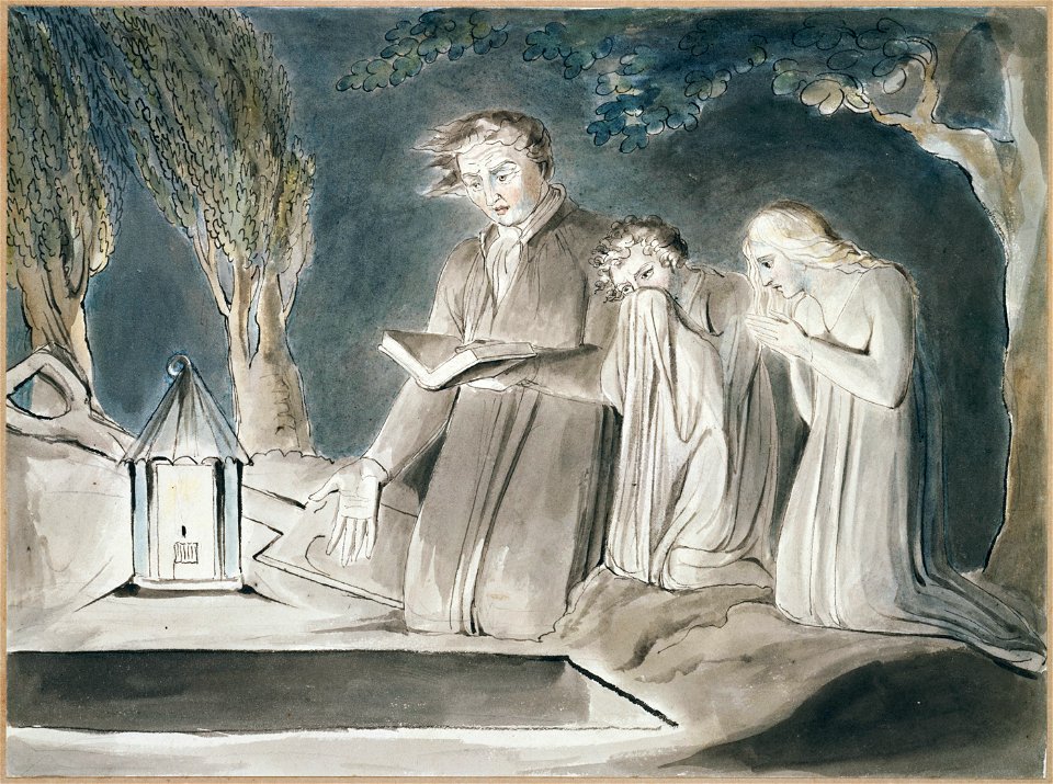 Illustrations to Robert Blair's The Grave , object 19 A Father and Two Children beside an Open Grave
