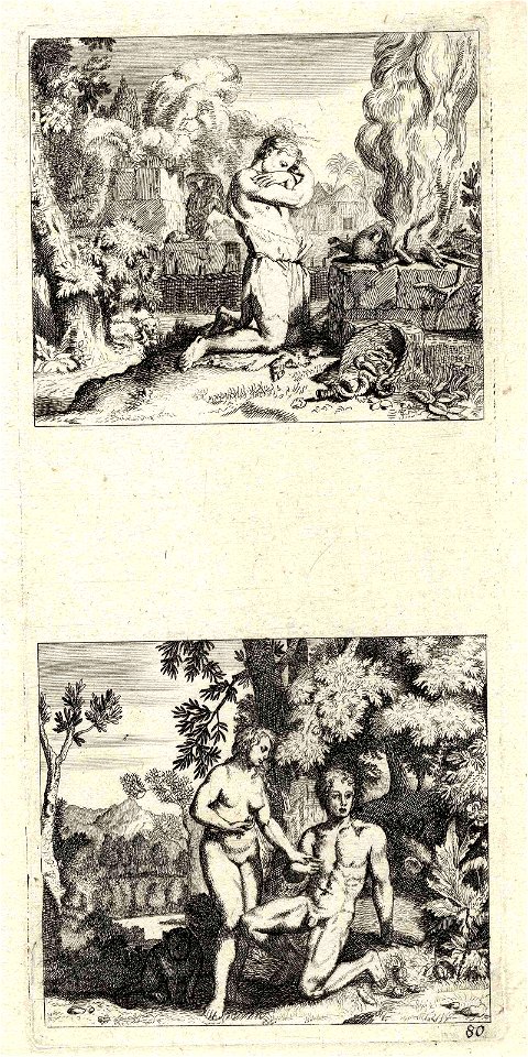 Illustrationen zum Alten Testament (Abel vor dem Opfer kniend; Adam und Eva vor dem Baum der Erkenntnis) ubs G 0853 II