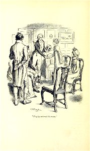 Illustration by C E Brock for Pride and Prejudice - Bingley entered the room. Free illustration for personal and commercial use.