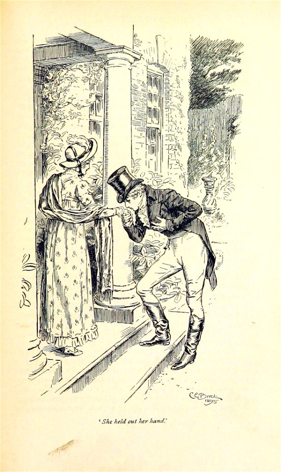 Illustration by C E Brock for Pride and Prejudice - She held out her hand