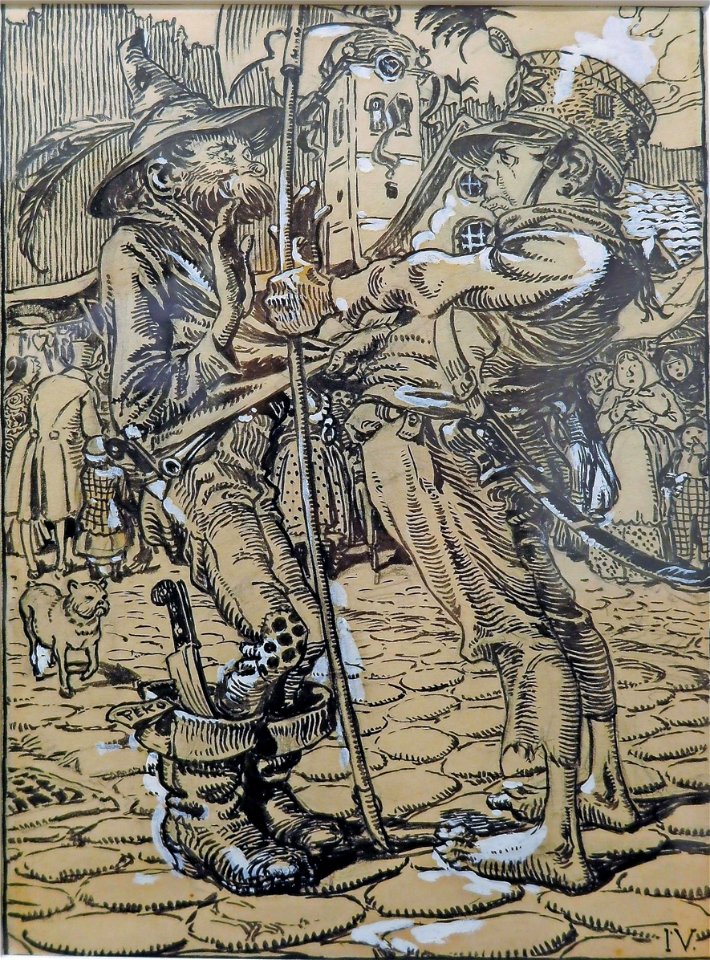 Ilustracija za pravljico Butalski policaj in Cefizelj iz zbirke Tolovaj Mataj in druge slovenske pravljice Frana Milčinskega
