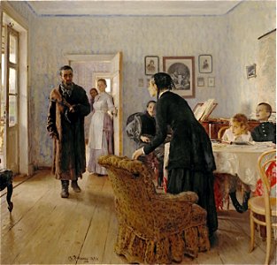 Ilya Repin Unexpected visitors. Free illustration for personal and commercial use.