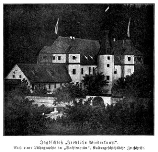 Illustrierte Geschichte d. sächs. Lande Bd. II Abt. 1 - 067 - Jagdschloss Fröhliche Wiederkunft. Free illustration for personal and commercial use.