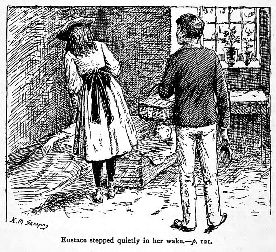 Illustrations by K. M. Skeaping for the Holiday Prize by E. D. Adams-pg-121-Eustace stepped quietly in her wake. Free illustration for personal and commercial use.