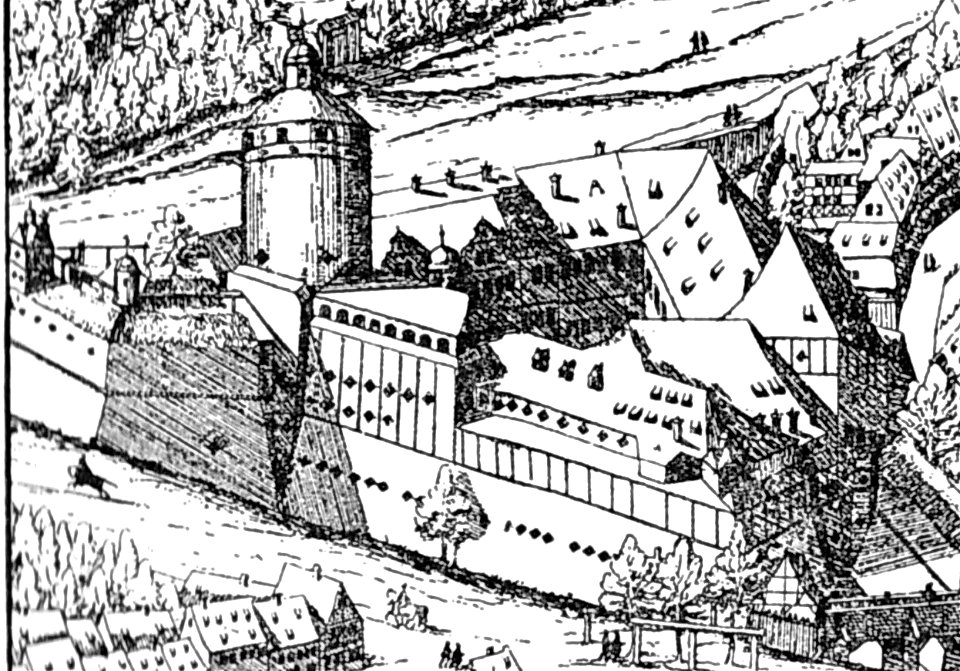 Illustrierte Geschichte d. sächs. Lande Bd. II Abt. 1 - 256 - Leipzig 1615 (cropped Pleißenburg)
