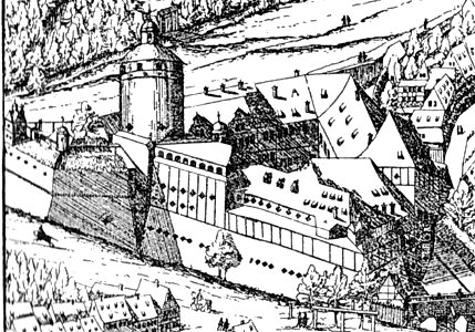 Illustrierte Geschichte d. sächs. Lande Bd. II Abt. 1 - 256 - Leipzig 1615 (cropped Pleißenburg)