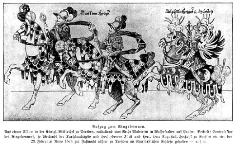 Illustrierte Geschichte d. sächs. Lande Bd. II Abt. 1 - 155 - Aufzug zum Ringelrennen. Free illustration for personal and commercial use.