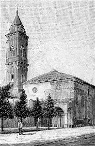 Imola – Campanile del Piratello, stile Bramante (xilografia)