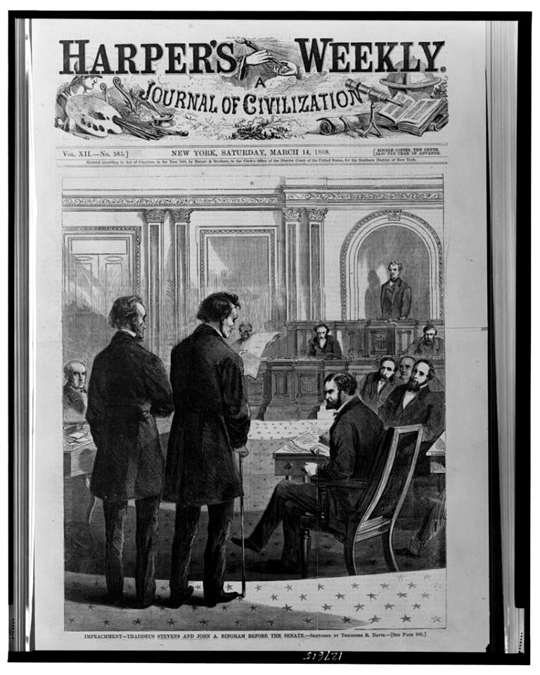 Impeachment - Thaddeus Stevens and John A. Bingham before the Senate - sketched by Theodore R. Davis. LCCN00652828