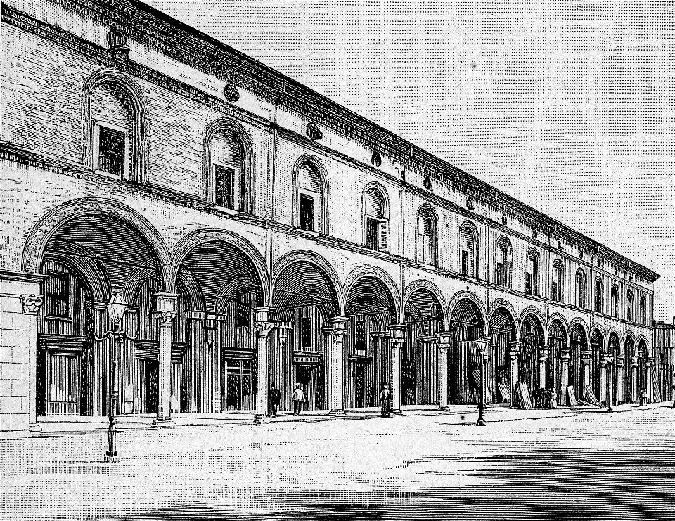Imola – Palazzo Sersanti, edificato per ordine degli Sforza (xilografia)