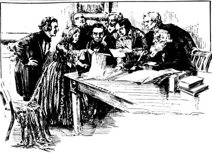 Imaginative drawing by Marguerite Martyn of Anna Ella Carroll and the Lincoln cabinet