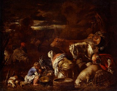 Imitator of Jacopo Bassano (c. 1510-1592) - Animals and Figures in a Landscape - RCIN 405632 - Royal Collection
