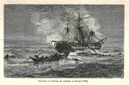 Incendie & naufrage du vaisseau Le Prince-1752-gravure