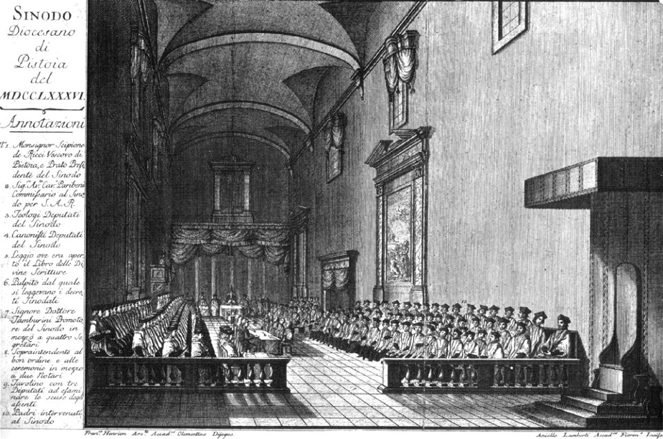 Incisione del 1786, sinodo diocesano in Pistoia (seminario vescovile)
